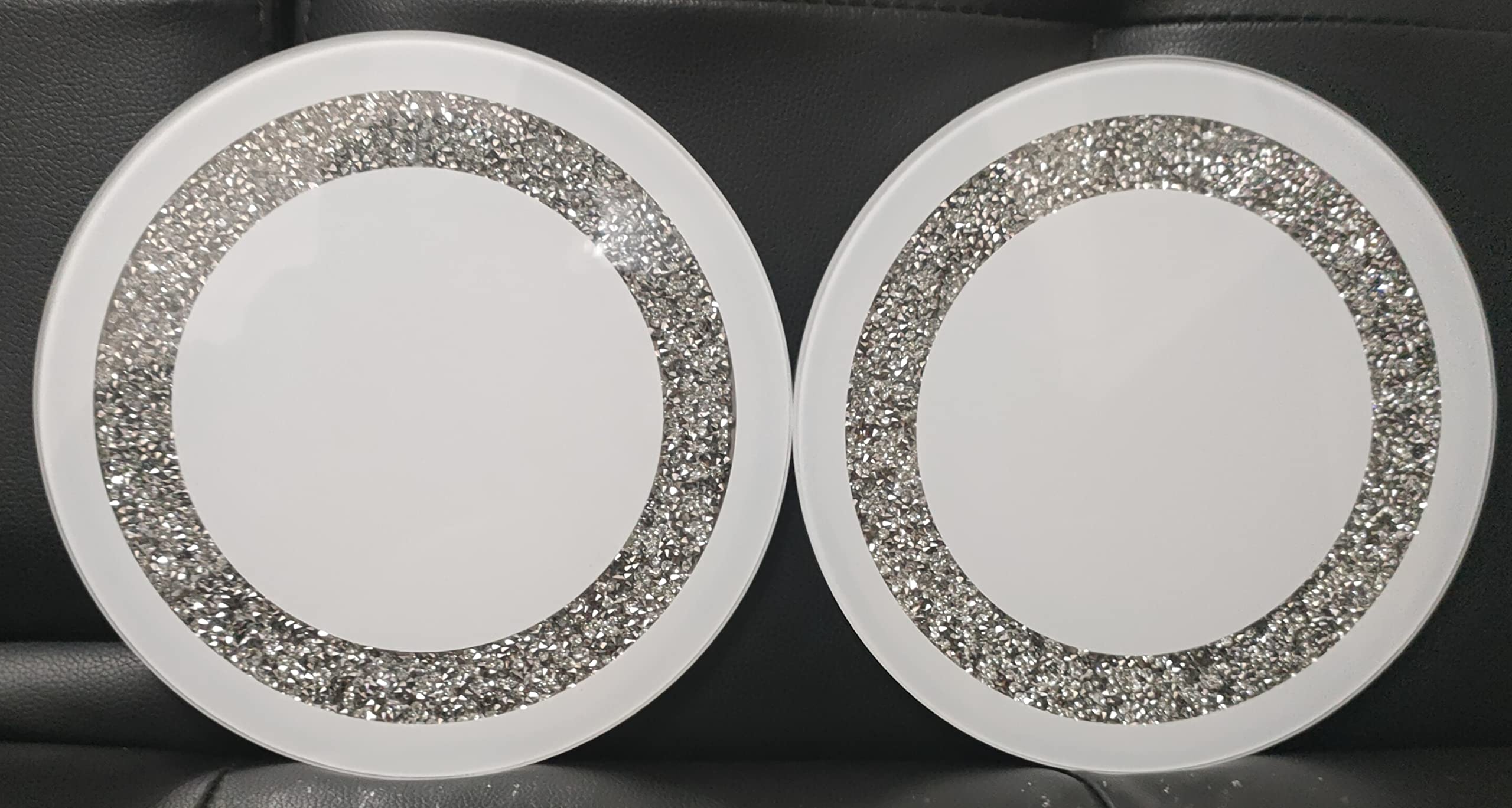 Eye On Elegance Eaglewiz White Eaglewiz 2X Crushed Jewels Diamante Mirrored Candle Plates Centrepiece 20Cm