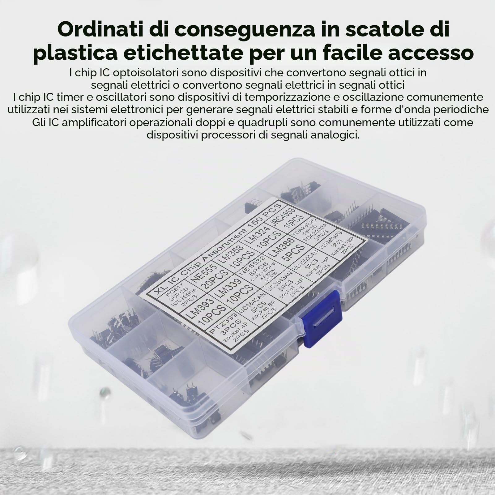 150Pcs Integrato XL IC Chip Assortimento Kit Opamp Oscillatore IC Chip e Prese Assortiti Set per Apparecchiature Elettroniche