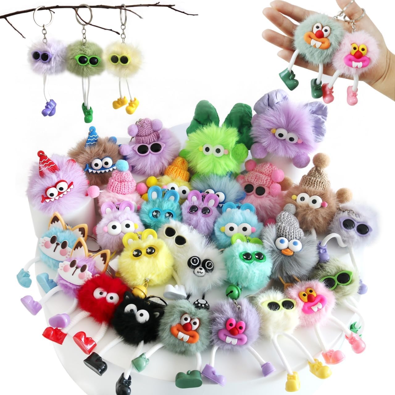 30 Pcs Cute Plush Keychains Kawaii Keychain,Fun Plushie Keychains for Birthday Goodie Bags Easter Egg Fillers Classroom Prizes Party Favors