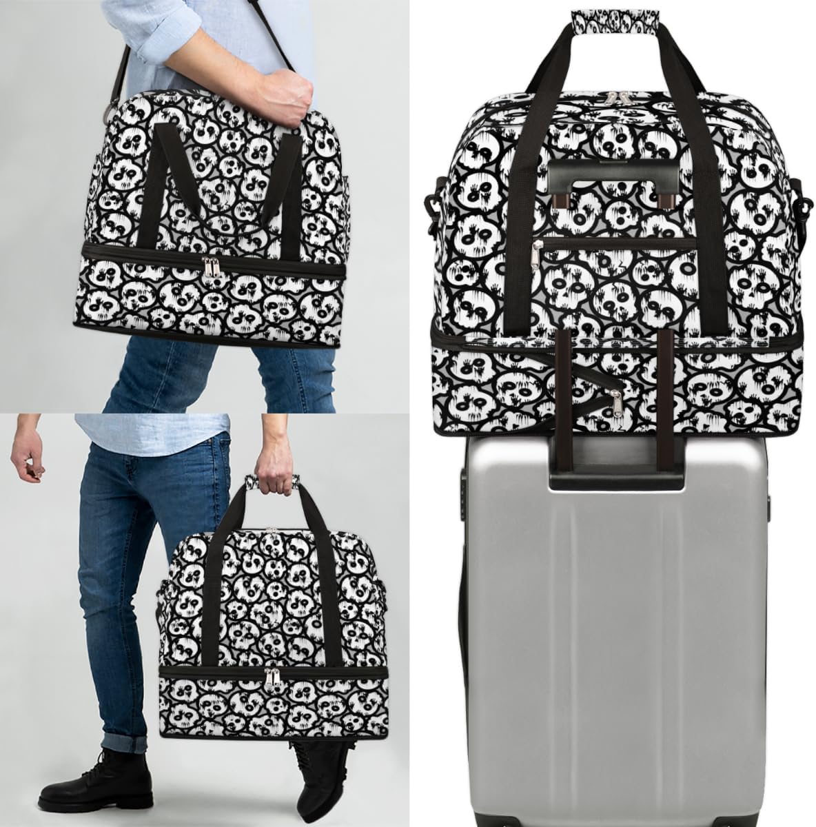 QsirBC Skulls Interesting Theme Gym Bag for Women Duffle Tote with Shoes Compartment Men Weekender Duffel for Dance Travel Sports Swimming Overnight