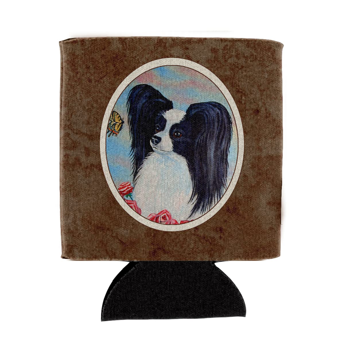 Caroline's Treasures 7040CC Papillon Black and White Can or Bottle Hugger Cooler Washable Drink Sleeve Collapsible Beverage Insulated Holder, Can