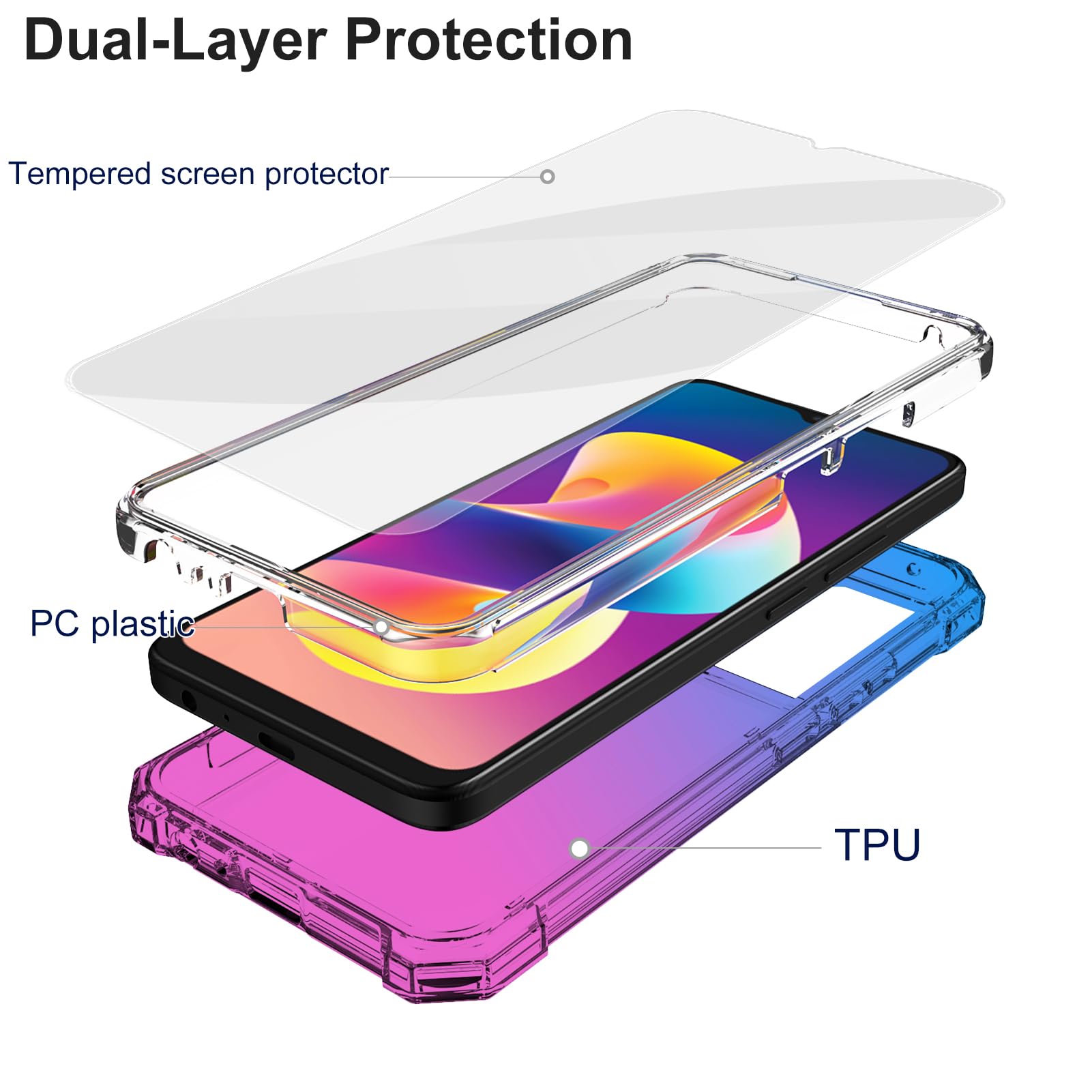 Amazon.com: Ailiber TCL K24/K23 Phone Case with Screen Protector, Dual  Layer Protection, Shockproof Corners, TPU Bumper, Silicone Case - Blue Pink  : Cell Phones & Accessories