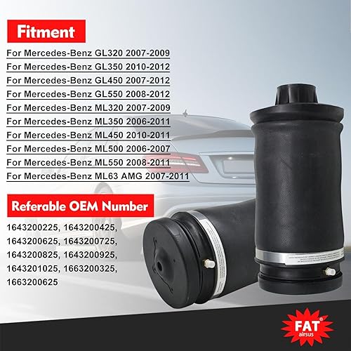Miniatura 2 de Bolsas de resorte de suspensión neumática trasera izquierda derecha compatibles con Mercedes-Benz W164 X164 W166 X166 2007-2019 GL320 GL350 GL450