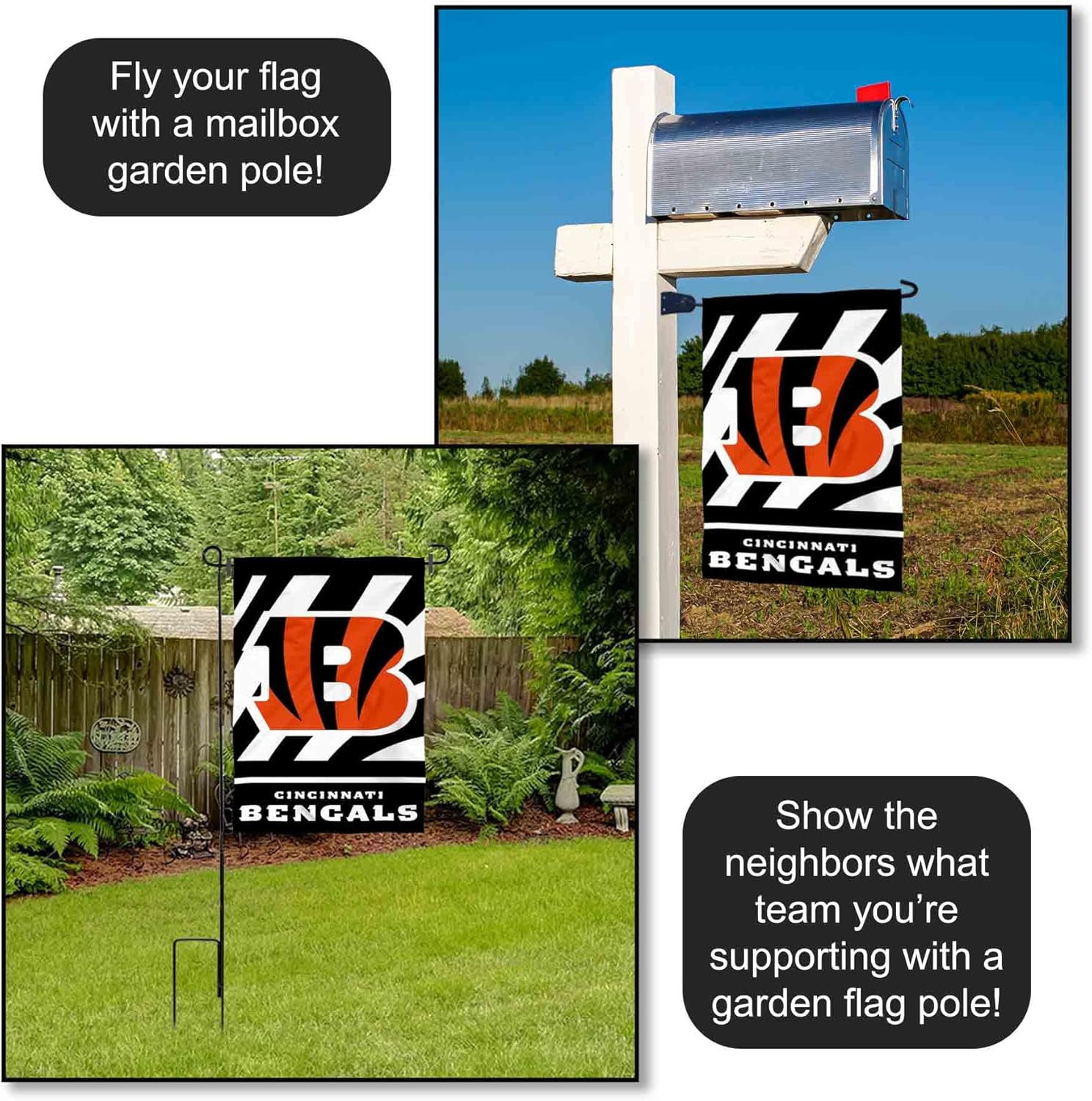 Cincinnati Bengals White Stripes Garden Flag Double Sided Banner - Image 4