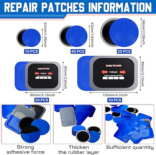 Miniatura 2 de Tallew 100 parches de neumáticos de 5 tamaños de goma radial de reparación de neumáticos, kit de tapones de reparación de emergencia resistente para