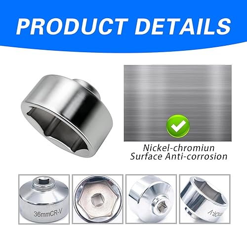 Miniatura 3 de Crynod 1 llave de enchufe de rejilla de aceite automotriz, herramienta de llave de aceite de motor de 1.417 in, llave de filtro de unidad de 38