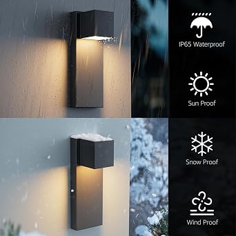 4 Pack 13 Modern Outdoor Led Wall Light,16W 3000K 1200Lumen Porch & Patio Hardwired Wall Mount Wall Sconces,Exterior IP65 Waterproof Aluminum Wall Lamp for Front Door Garage Garden(Black)