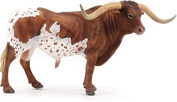 Gemini&Genius Longhorn Cow Toy Action Figure, Farm Animal Toys, Hand Painted, 6 Inches Length, Realistic and Durable Farm Toys for Children Boys and Girls Gift