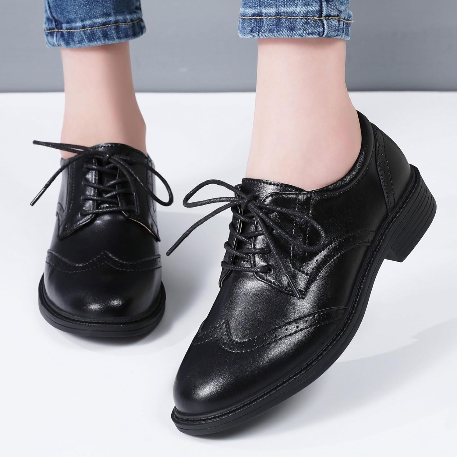 Platform Oxfords for Women Wingtip Shoes Saddle Black Oxford Shoes for Women Vintag... - Image 9