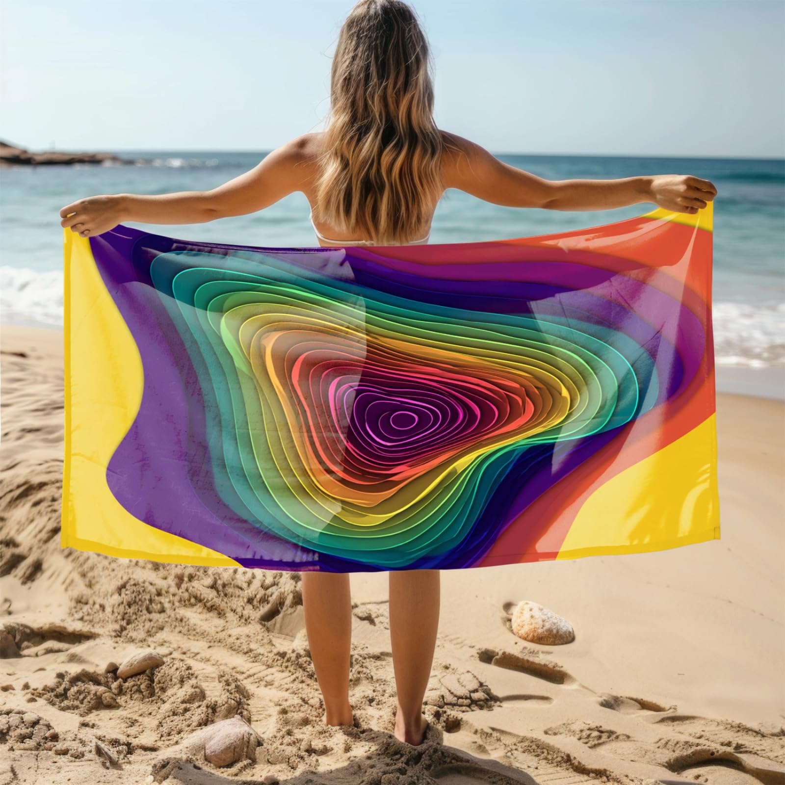 Generico Telo Mare Grande Giallo Viola Verde Modello | Microfibra Telo Mare Antisabbia Leggero Compatto Asciugatura Rapida Assorbente Per Piscina Bagno Lavabile Fino