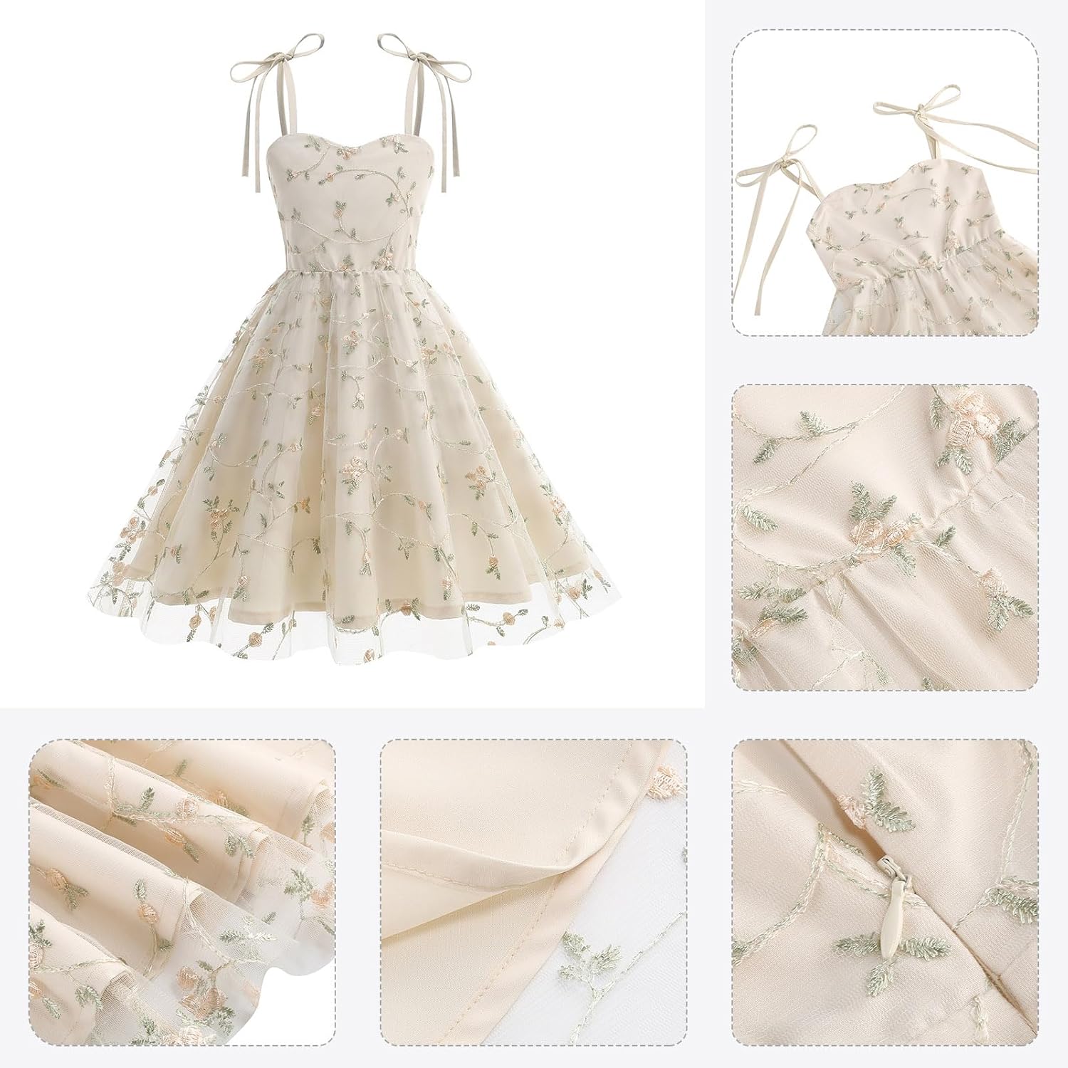 IDOPIP Embroidery Flower Girl Lace Dess for Kids Party Wedding Bridesmaid Tulle Dresses Princess Pageant Birthday Floral Gown