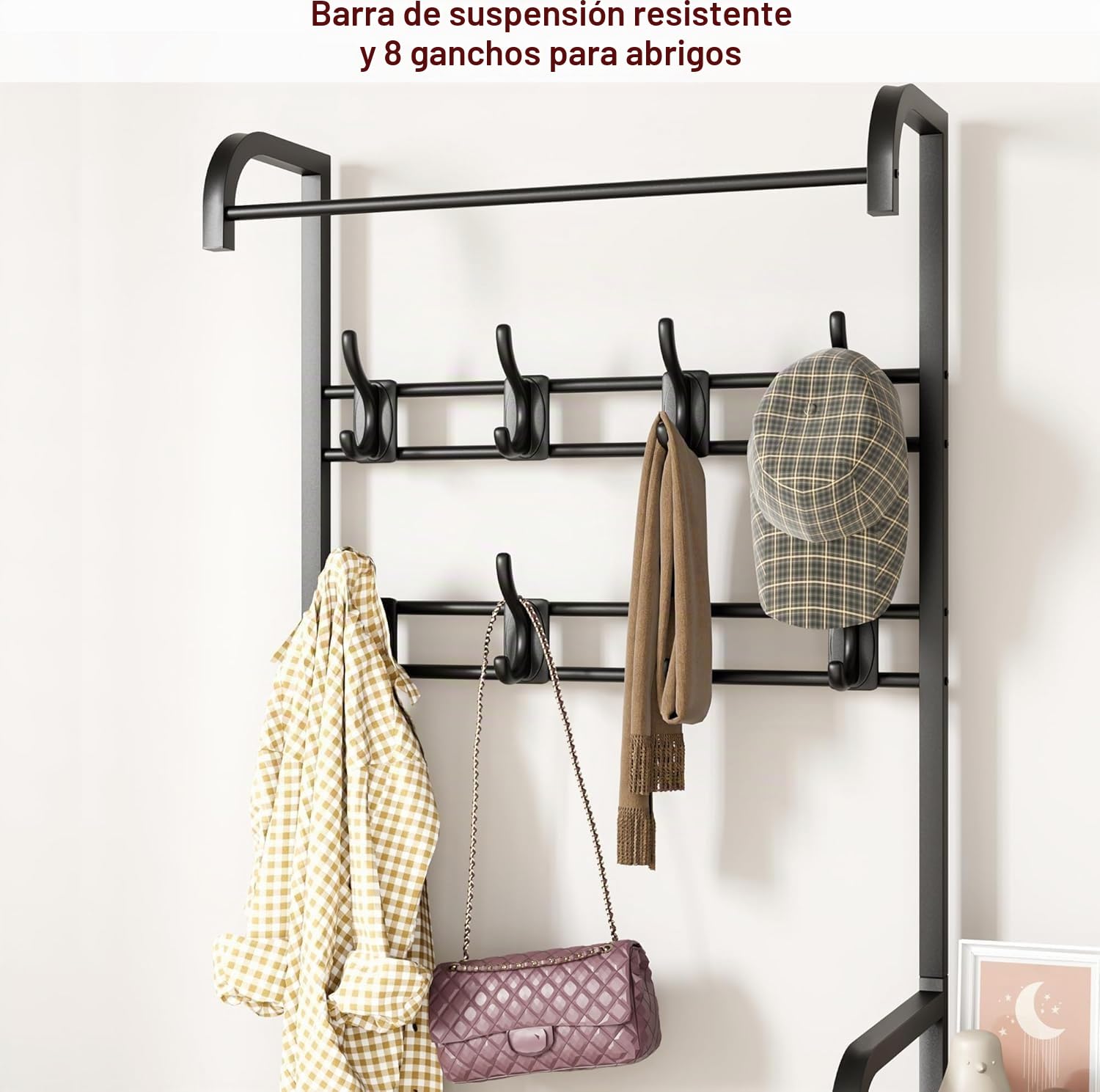Garvee Banco zapatero 5 en 1 para recibidor, con 8 ganchos resistentes, estilo industrial con cajón, perchero para apartamento y dormitorio, color marrón