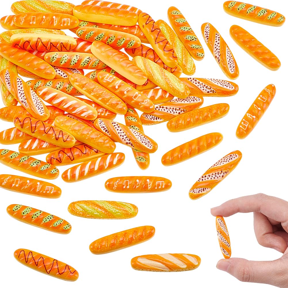 NBEADS 60 PCS Mini Fake Bread Set, Realistic Artificial Breads Model Resin Bakery Bread Faux Simulation Food Bread Baguette Resin Ornaments for Pretending Prop Decorations, long 36-38cm