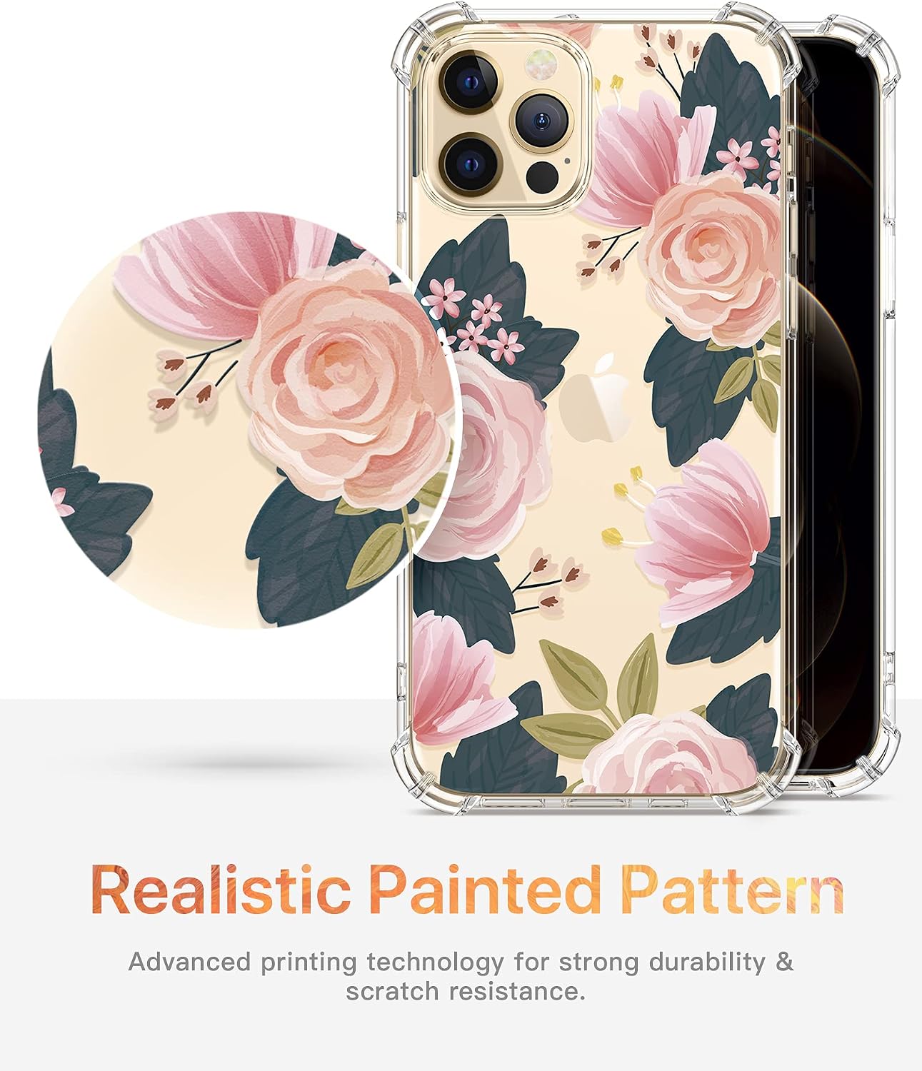GVIEWIN Floden Lite Case Compatible with iPhone 12 Pro Max 6.7 Inch 2020, Clear Floral Women Thin Soft TPU Shockproof Protective Cover Flowers Design Case (Rose/Pink)