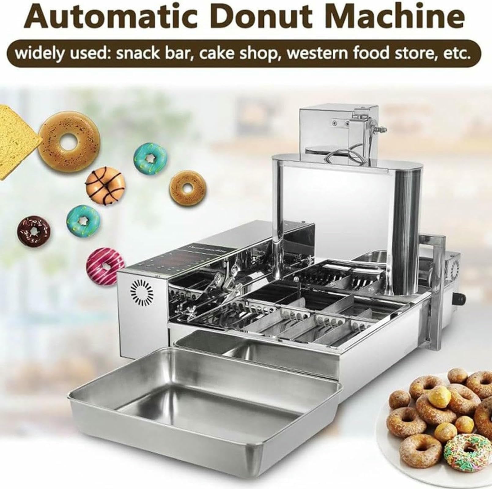 Machine À Beignets Automatique Commerciale – Mini Machine À 6 Rangées avec Contrôle Intelligent, Épaisseur Réglable, Trémie en Acier Inoxydable De 9,5 L, 2500 Unités/Heure (220 V)
