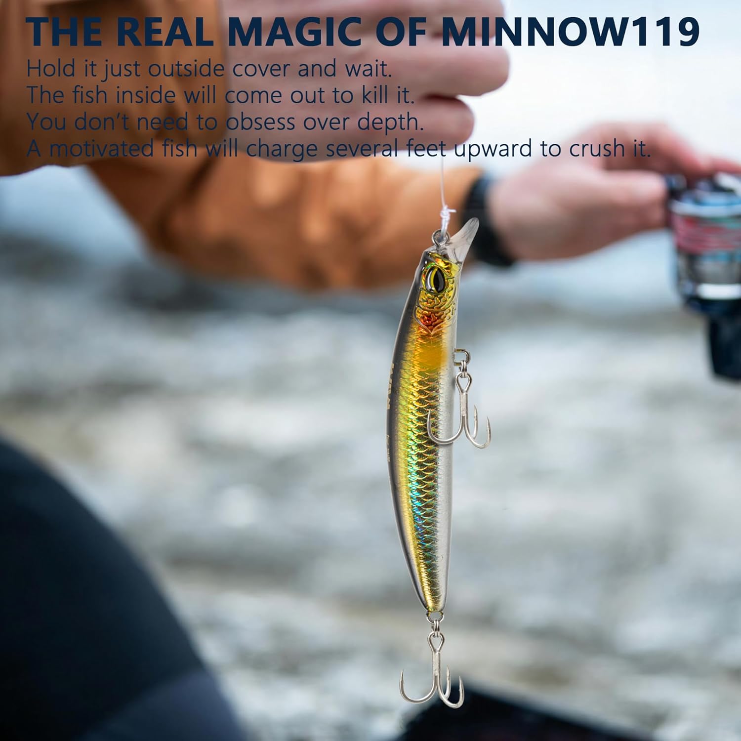 Jerkbait Fishing Lure Minnow 119S, Slow Sinking Saltwater Surf Fishing Lures with Tungsten Weight, Long Cast System, Through-Wire Construction, BKK 4X Hooks, for Halibut Striped Bass Surf Perch