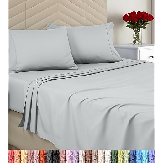 Utopia Bedding Queen Size 4 Piece Sheet Set - Brushed Microfiber - Soft Bed Sheets for Queen Size Bed Set - Includes 1 Fitted, 1 Flat, & 2 Pillow Cases - Deep Pocket (Light Grey)
