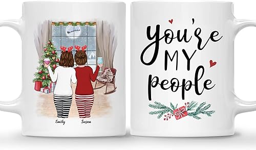 Miniatura 7 de Gossby Taza de café de Navidad personalizada para amigas, regalos de amistad personalizados para mujeres con diseño, nombre, regalo de mujer para