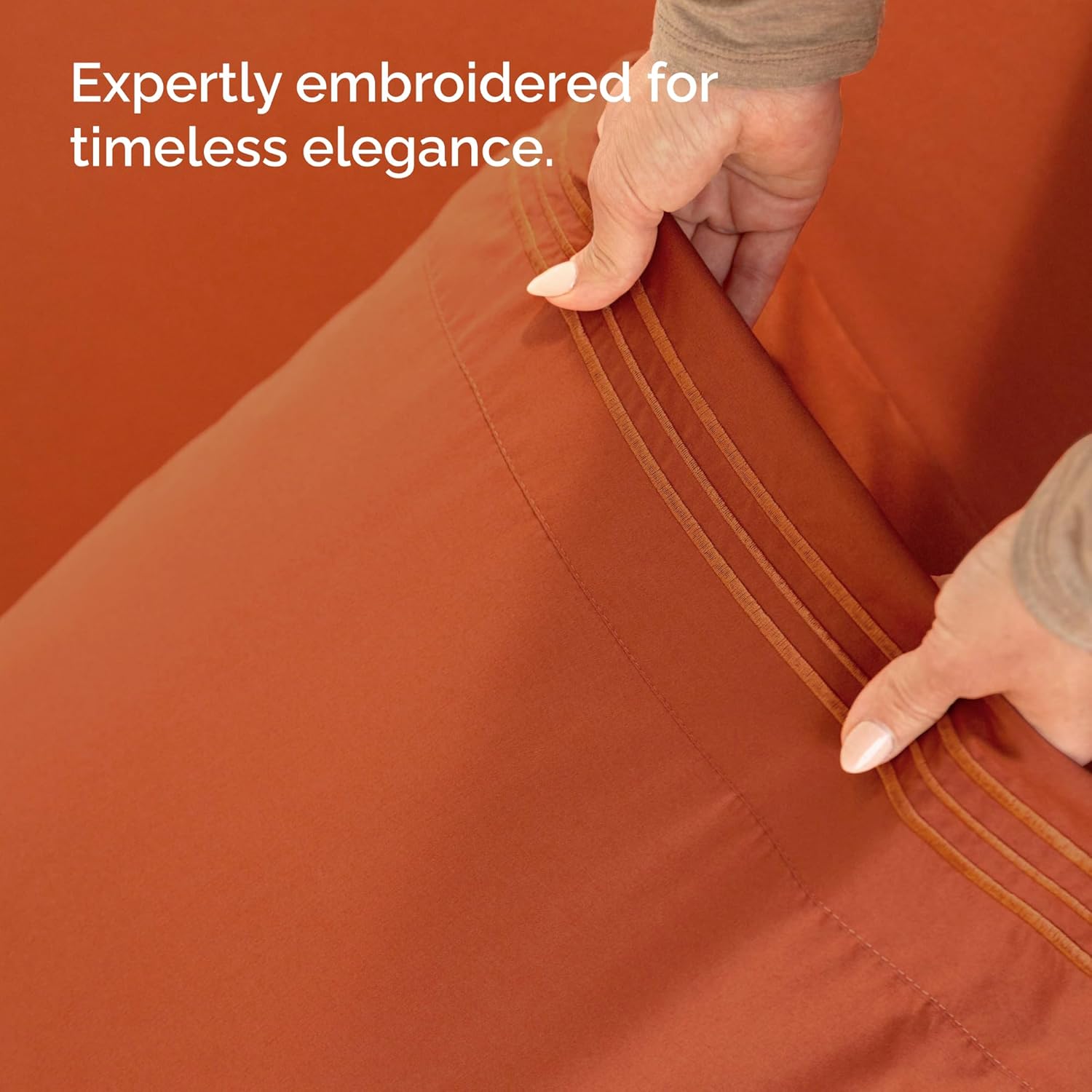 Split King Size Flat Bed Sheet + 2 Pillowcases Bundle - Hotel Luxury Single Flat Bottom Sheet Only - Fits Mattresses with Deep Pockets between 8 to 16 inches - Breathable & Wrinkle Free - Terracotta