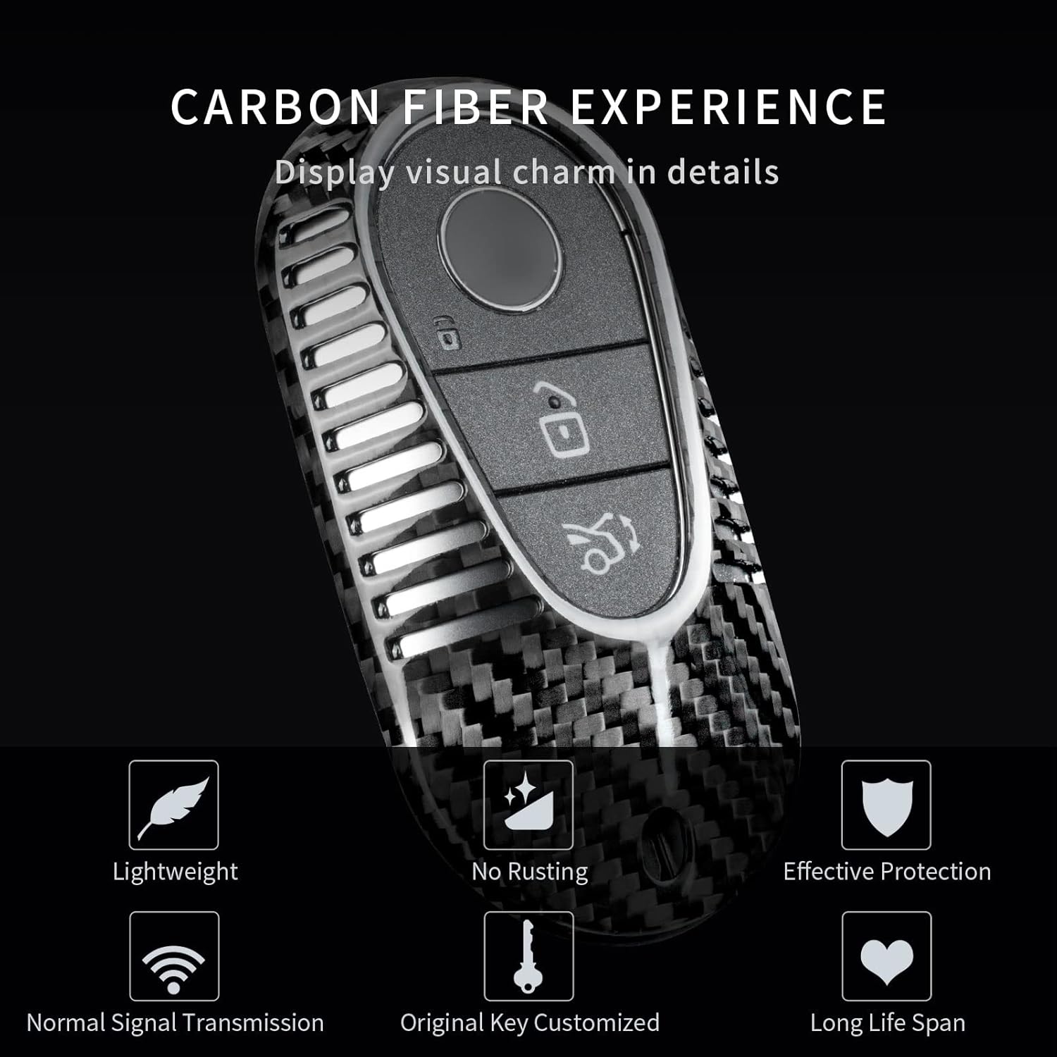 T-carbon Real Carbon Fiber Key Fob Cover Compatible with Mercedes Benz Key fob Cover EQS, EQE, S580, S500, C300, C Class, S Class, G Class, E Class, Black