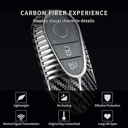 Miniatura 6 de T-carbon Funda de fibra de carbono real para llavero de Mercedes Benz, protector de llavero compatible con Benz 2023 2024 Clase S, funda para