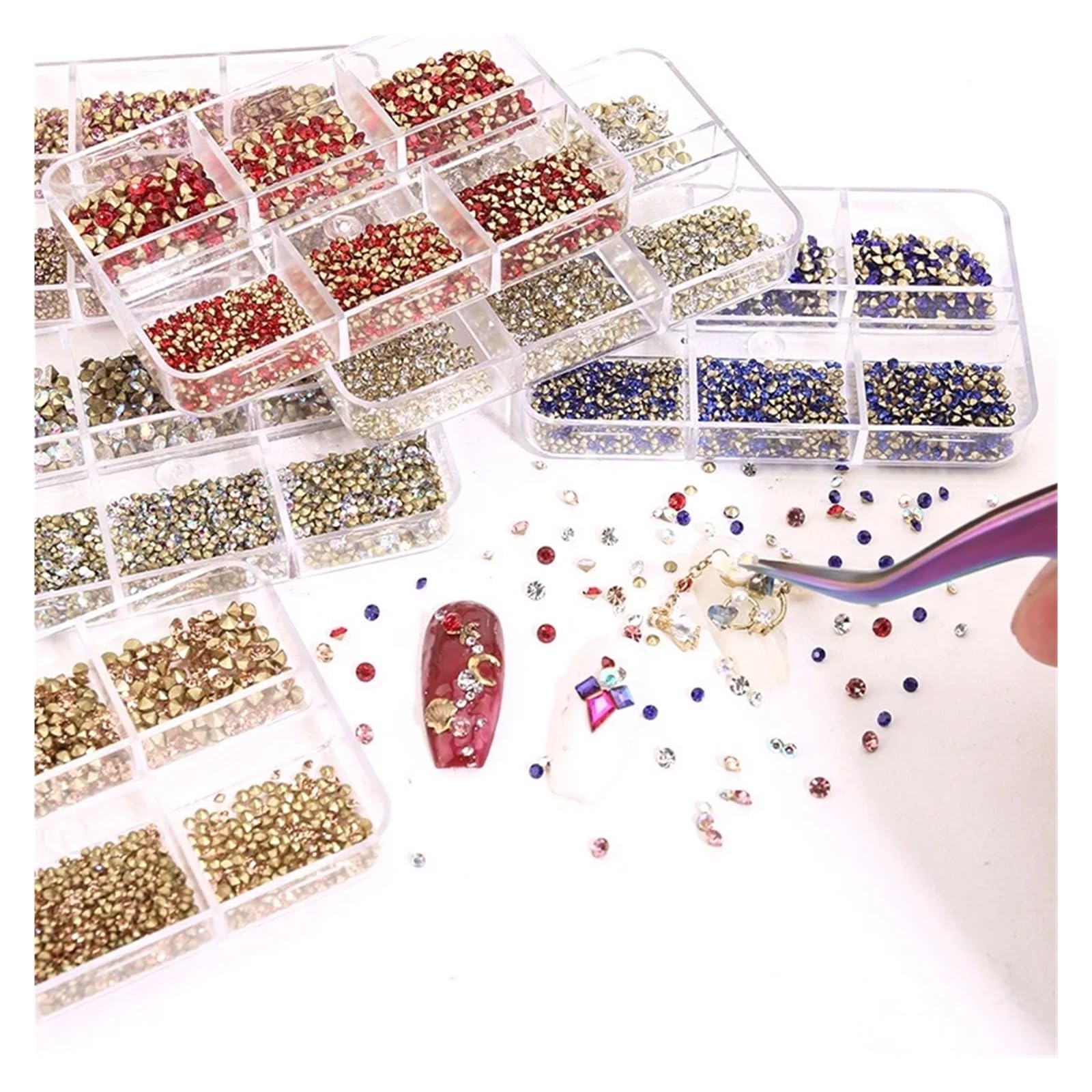 Hotfix Strass 1000 pezzi di strass for nail art in vetro super luminoso, con punta inferiore a, glitter, diamanti, accessori for manicure diverse dimensioni(Sapphire)