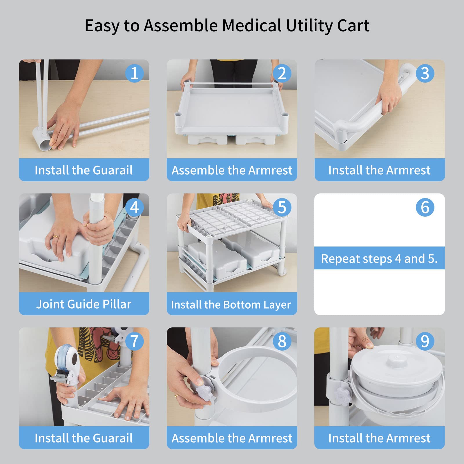 Chariot utilitaire médical avec tiroirs, chariot d'esthétique à 3 niveaux avec roulettes pour salon de beauté, spa, hôpital, bureau, laboratoire - Blanc