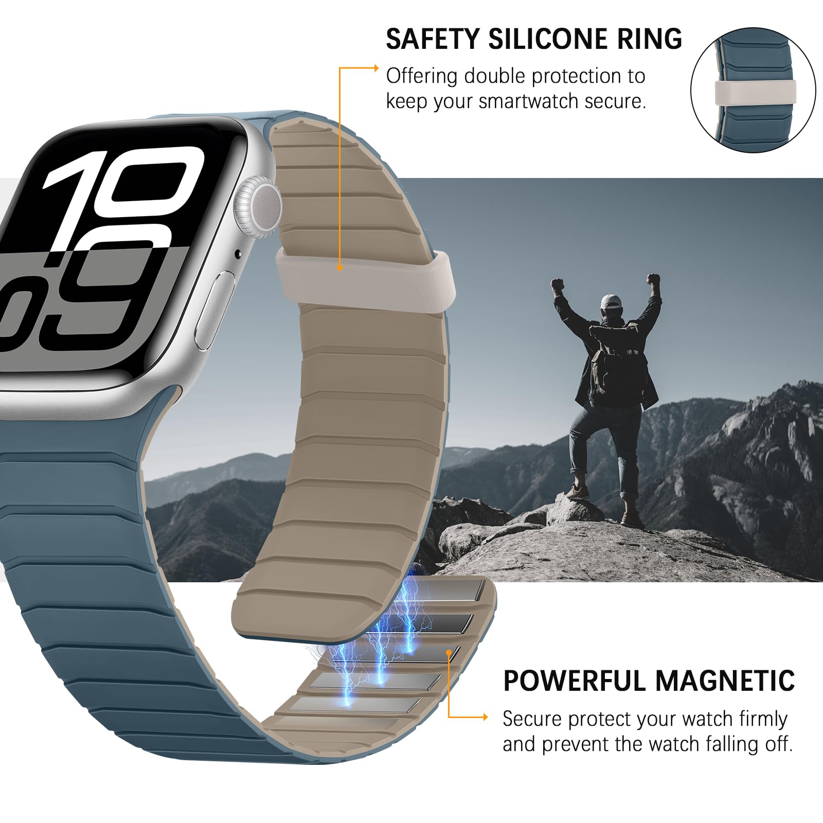Sixmoat Cinturino Magnetico in Silicone Compatibile con Apple Watch 42mm(Series 10) 41mm 40mm 38mm per Uomo e Donna, Cinturini Sportivo e Leggero per Ultra SE Series 10 9 8 7 6 5 4 3, Blu dune-nuvole