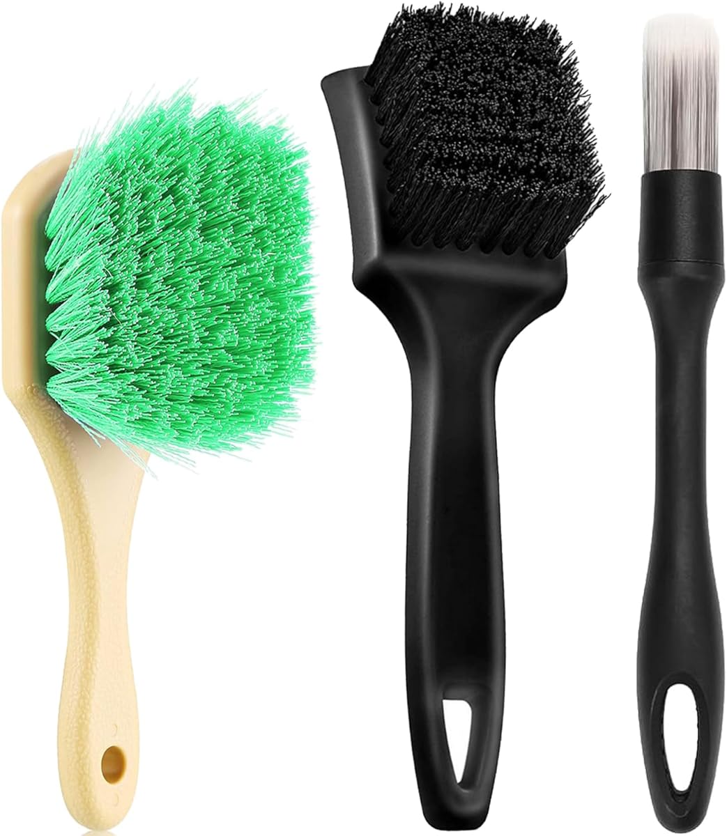 Wheel Rim Tire & Carpet Cleaning Brush Set, Soft & Stiff Bristle Wash Cleaning Supplies Kit for Car All Exterior Surface and Car Interior Cleaning Brush for Car Truck SUV RV Motorcycle (Green) : Automotive