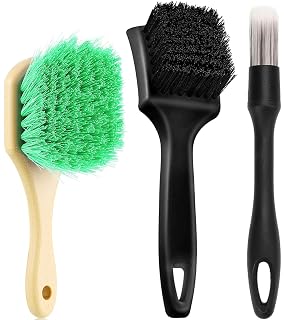 Wheel Rim Tire & Carpet Cleaning Brush Set, Soft & Stiff Bristle Wash Cleaning Supplies Kit for Car All Exterior Surface and Car Interior Cleaning Brush for Car Truck SUV RV Motorcycle (Green) - Amazon product rated Grade A
