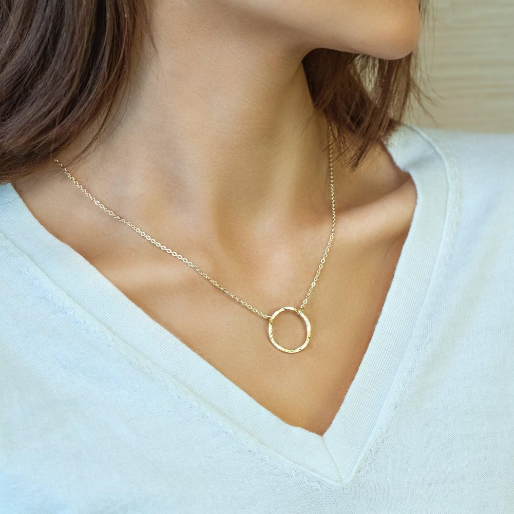 LOYATA Gold Pendant Necklaces for Women-Simple 14K Gold Round Circle Pendant Necklace Dainty Charm Necklace Jewelry Gifts for Women - Image 2