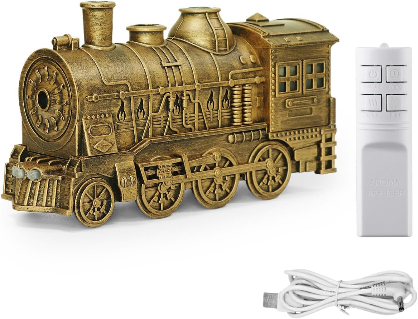 Train Diffuser, Train-Shaped Essential Oil Diffuser, Cool Mist Humidifier, Dual-Color LED Night Light, 300ml Capacity with Dual Mist Modes, Home Decor with 2-8Hour Timer (Bronze)