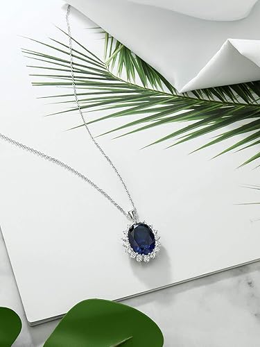 Miniatura 5 de Gem Stone King Collar con colgante de zafiro simulado azul de plata de ley 925 1300 quilates ovalado 0512 x 0709in con cadena de plata de 18