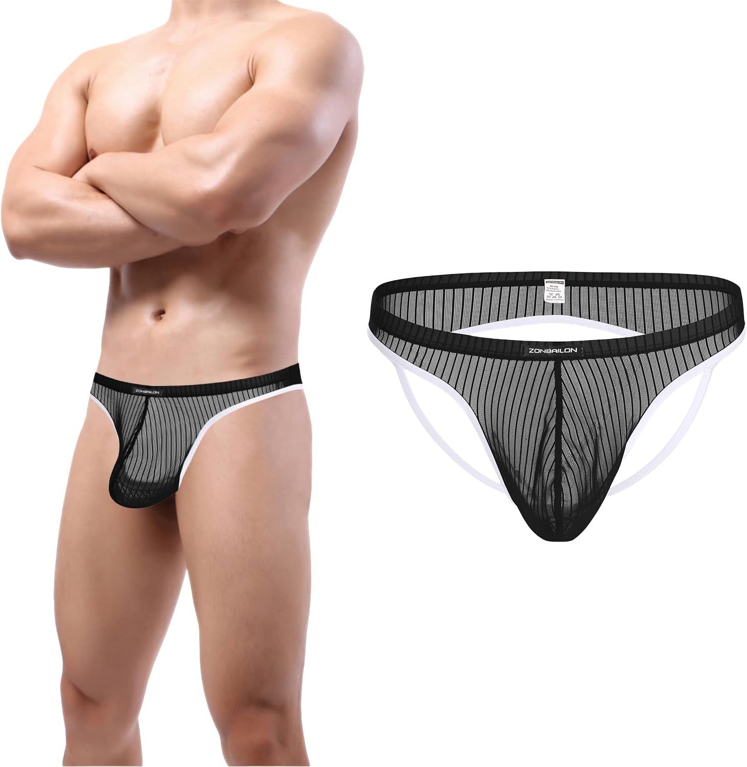 SUMABA Mens Sheer Bulge Enhancing Jockstrap Briefs See Through Flex Thongs Underwear Pack S M L XL 2XL