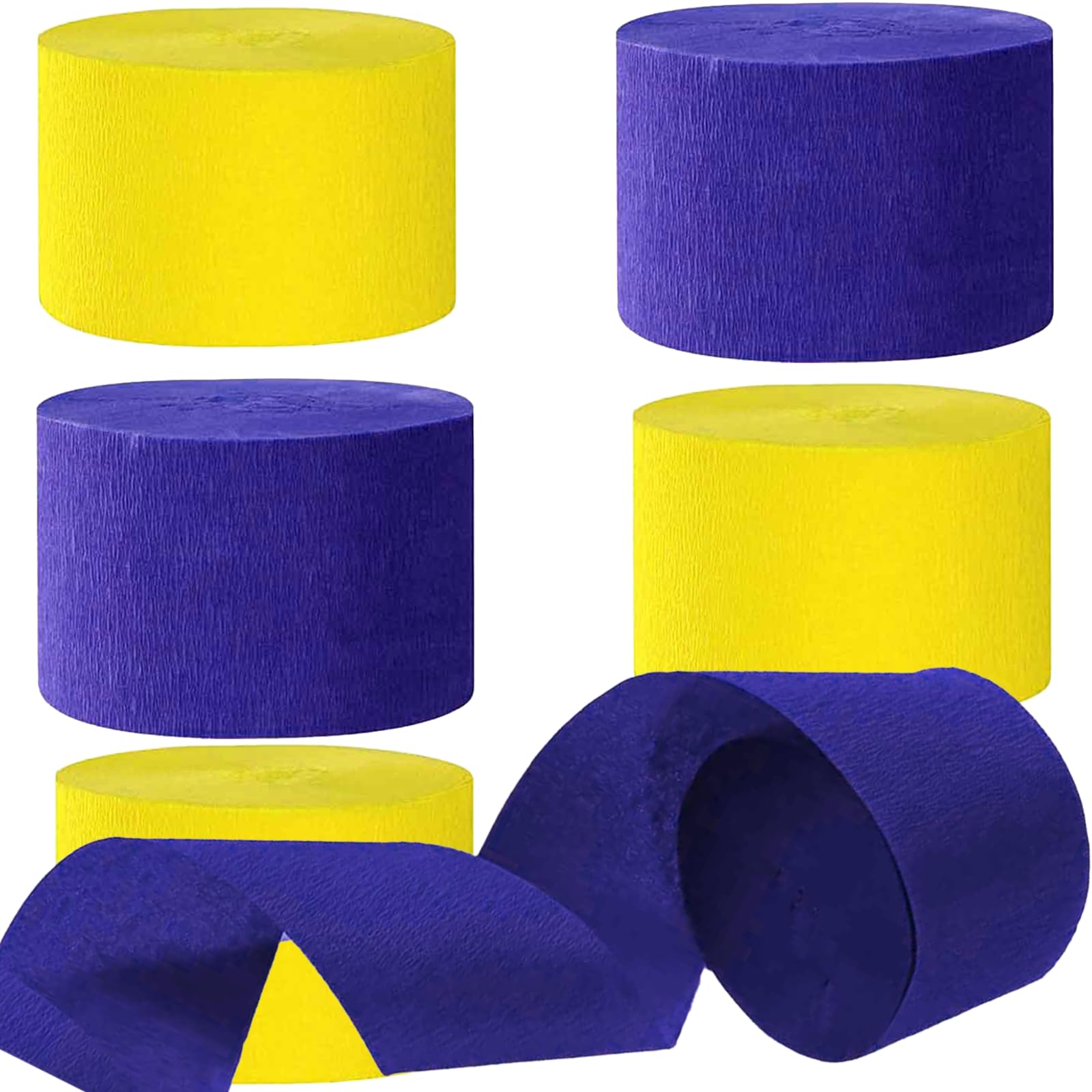 Blue and Yellow Crepe Paper Streamers Party Streamer 1.8 Inch Widening 6 Rolls,Blue Yellow Party Decorations Streamer 82 feet per roll for Birthday Party Decor