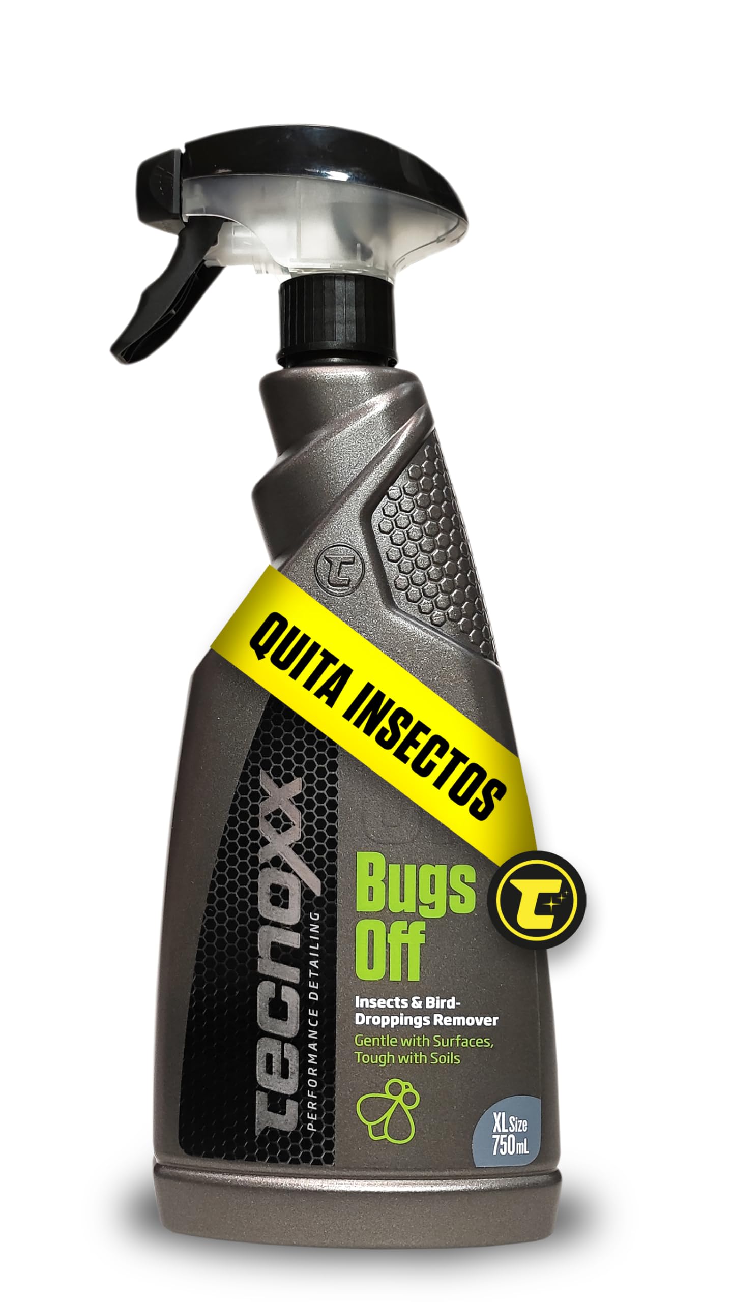 Tecnoxx – Bugs Off Limpiador de Mosquitos Eliminador de Insectos y excrementos Aves en Parabrisas y Carrocería - Envase Grande 750ml con pulverizador