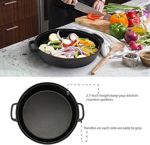 Miniatura 4 de Sartén de hierro fundido con tapa de vidrio templado, sartén profunda de hierro fundido de doble mango de 12 pulgadas con tapa para cocina y