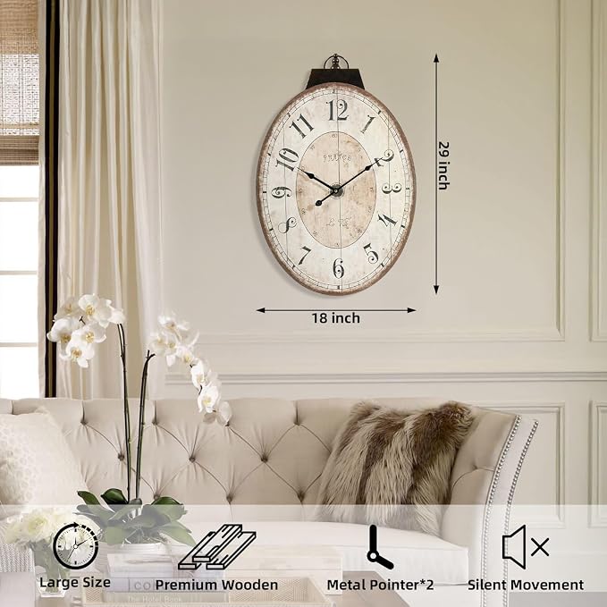 Reloj de Pared Ovalado Vintage con Números Árabes miniatura 3
