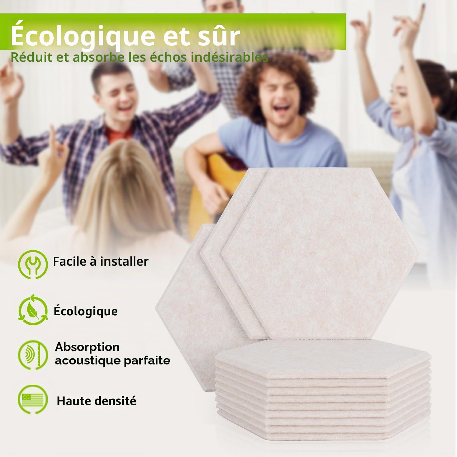 18 Panneau Acoustique Mural Autocollante,30 x 26 x 1cm Panneaux Acoustiques Hexagonal Auto-Adhésif Pour Studio d'enregistrement,Bureau,Studio et Décoration,Camel