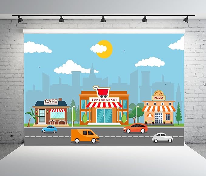 BELECO Fondo de Tela Poliéster 8x6ft Calle Ciudad Comercio miniatura 2