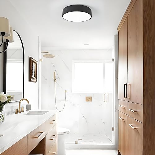 Miniatura 8 de Modern Black Flush Mount Ceiling Light, 2-Lights Round Ceiling Light, Minimalistic Ceiling Lamp Acrylic Shade Lighting Fixture for Bedroom Laundry