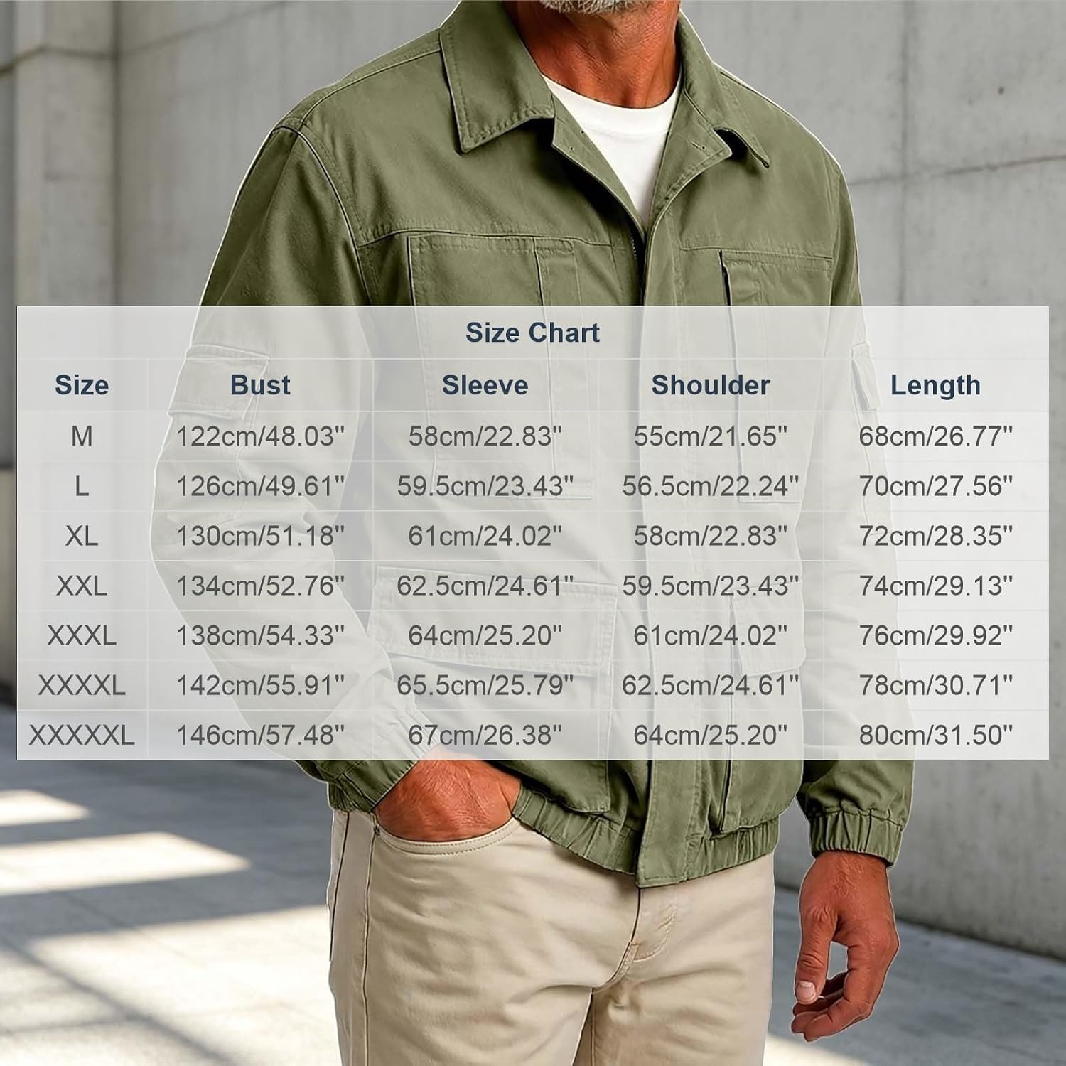 Men Point Collar Cargo Jacket Zip‑Up Multi‑Pocket Utility Work Coat