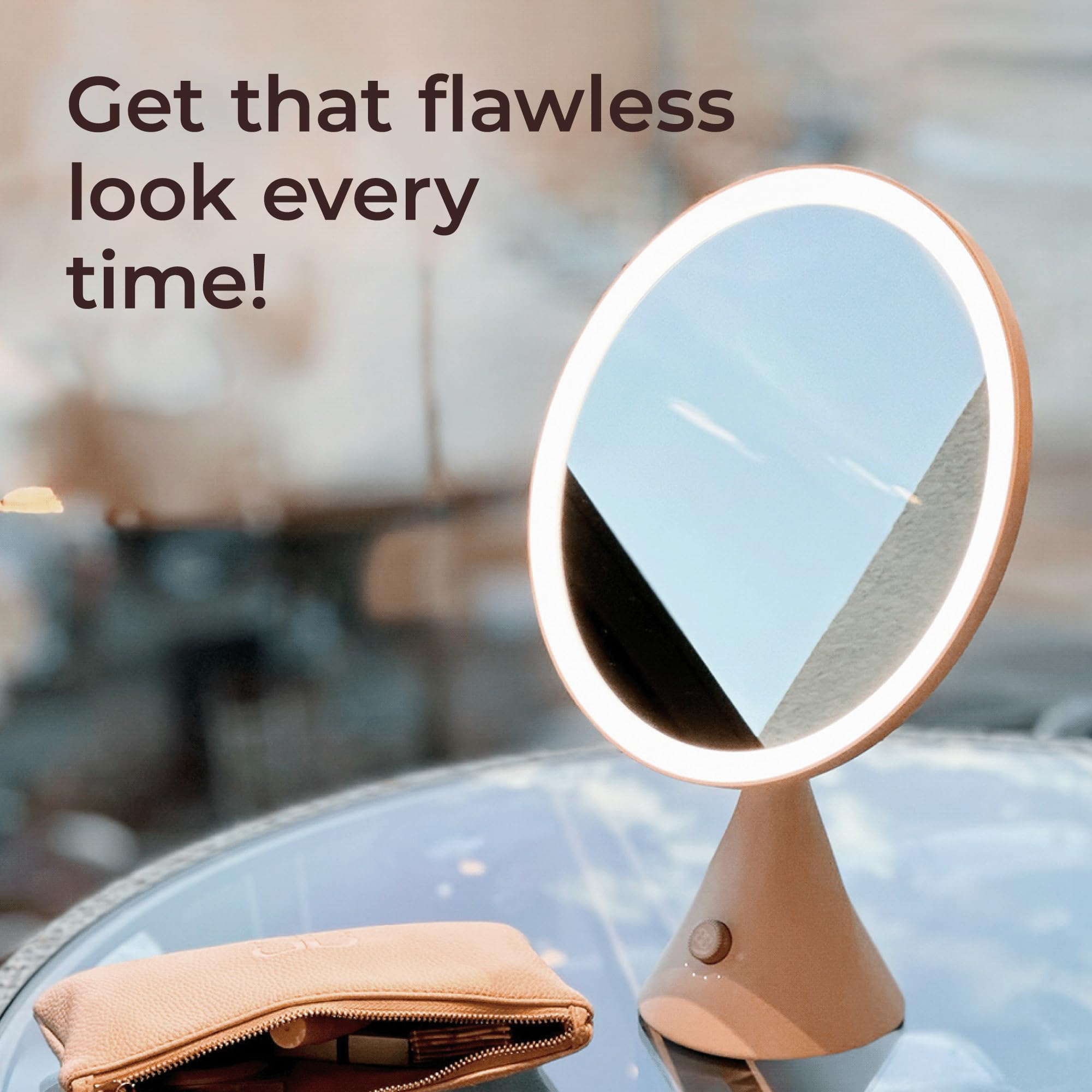Beautifect Glow Nude Kosmetikspiegel mit Lichtern und Vergrößerungsspiegel, 3 Farbumgebungen und fortschrittlicher CRI 95+ Technologie für tägliches Make-up und Hautpflege