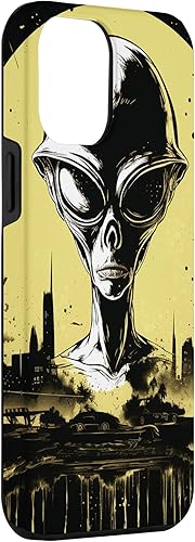 Vista 12 de iPhone 14 Pro Cute Green Alien Head UFO Space Face Alien Case