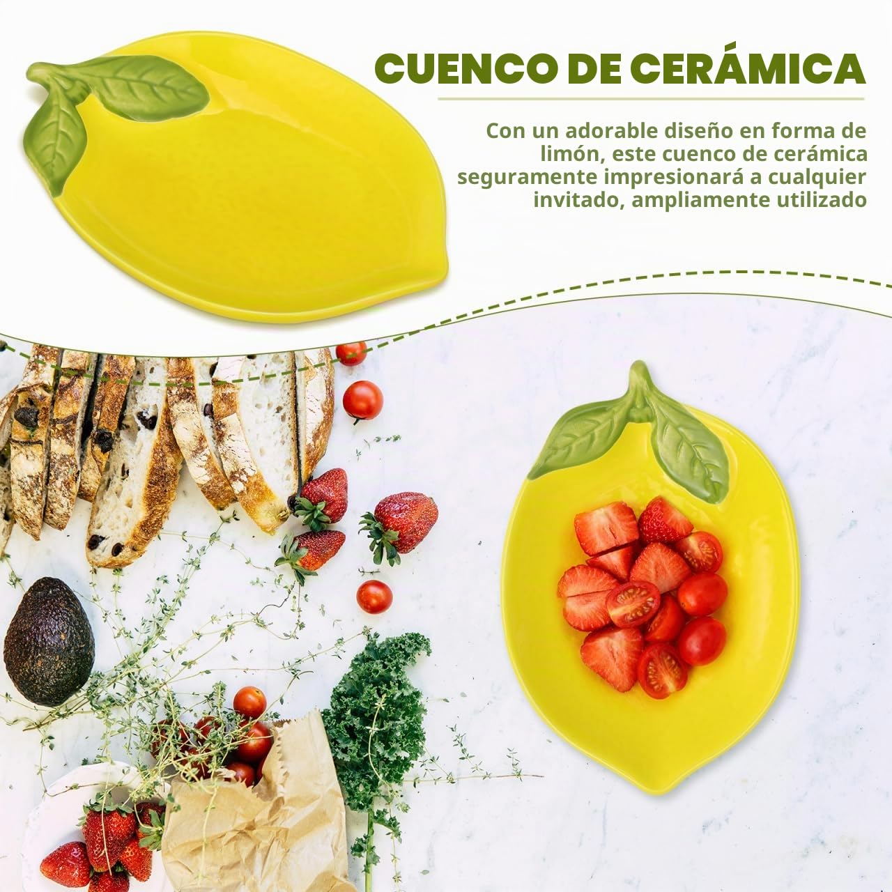 DOITOOL 4 platos de limón en forma de limón Plato de postre de cerámica Cuenco de servir ensalada estética