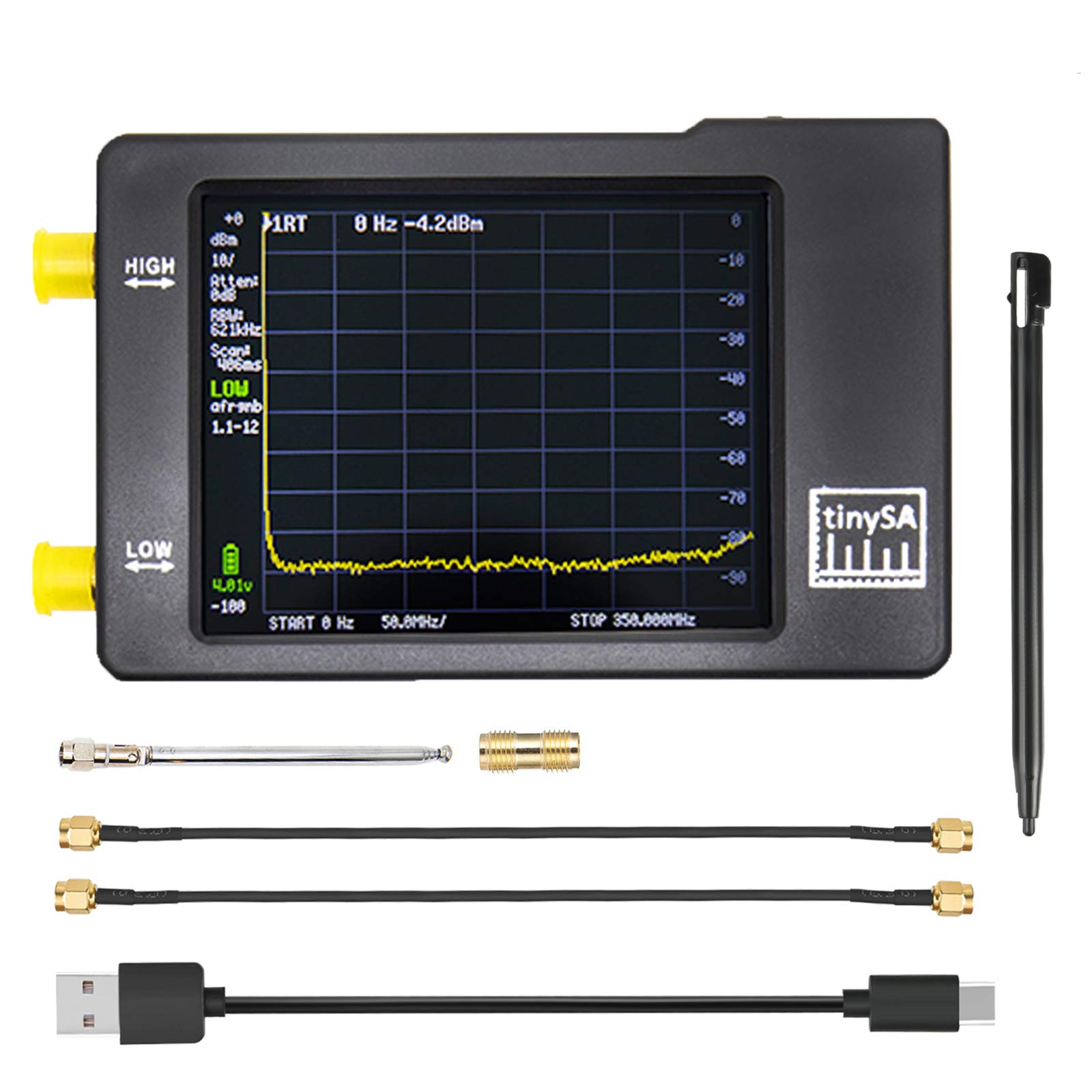 TinySA Spectrum Analyzer, Dearsee Portable Frequency Analyzer 100kHz to 960MHz MF/HF/VHF UHF Input, 