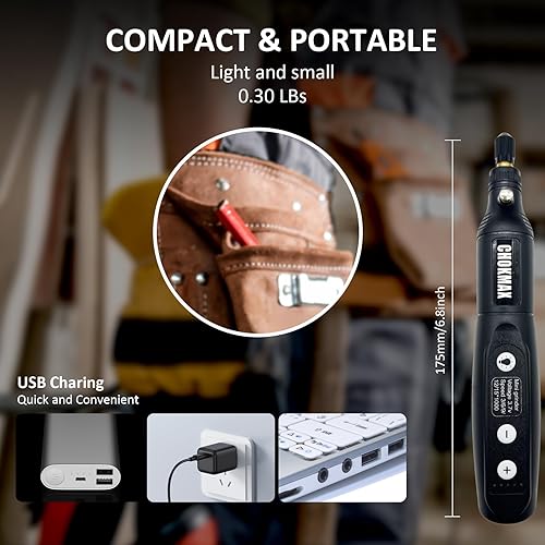 Vista 16 de Kit de herramientas rotativas inalámbricas, mini amoladora de 3.7 V con 5 velocidades variables, luz de trabajo LED delantera, 42 accesorios Azul