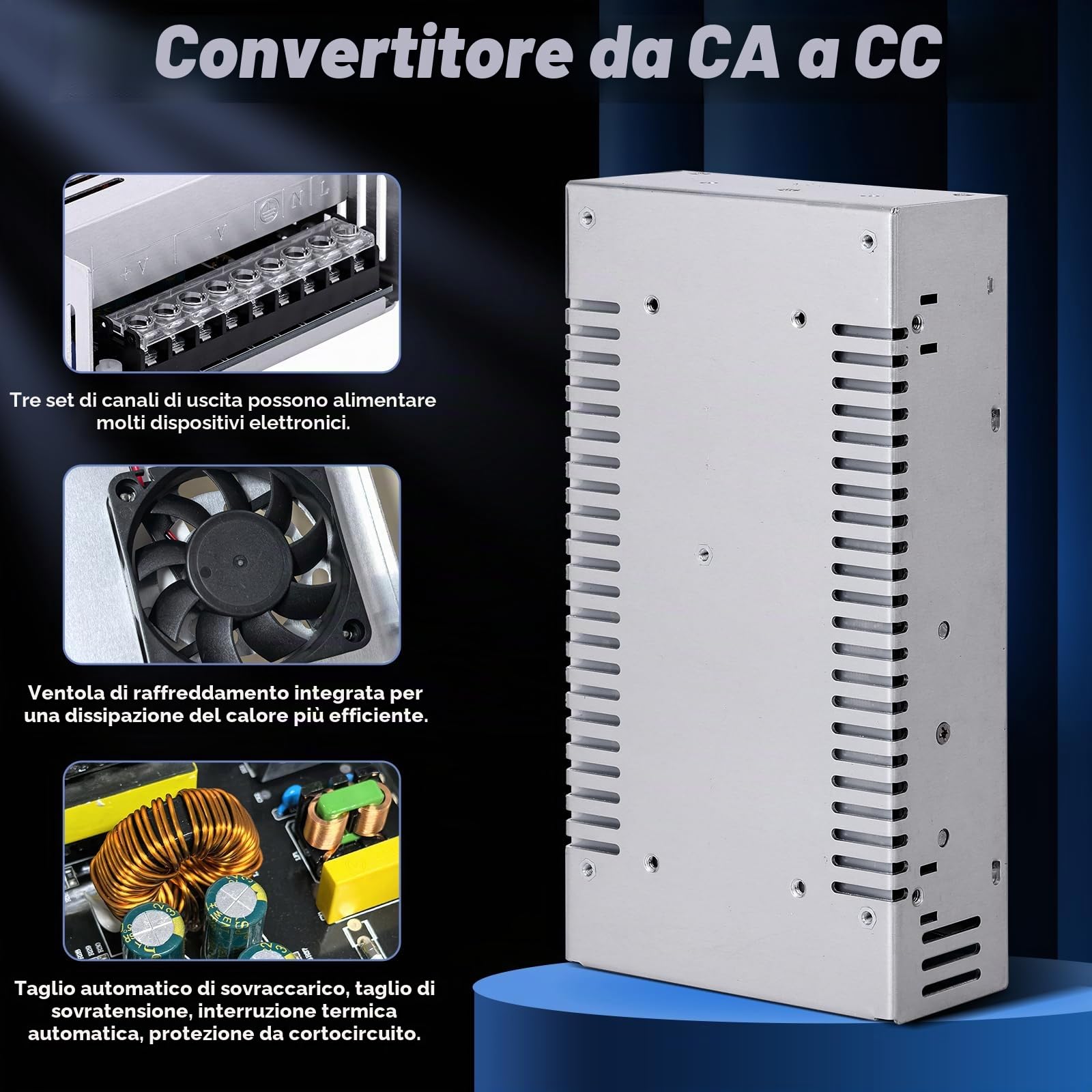 Alimentatore switching regolabile universale, 24 V, 25 A, 600 W, DC, adattatore LED, convertitore, trasformatore, adattatore per strisce LED, CCTV, progetto computer, radio, paesaggio
