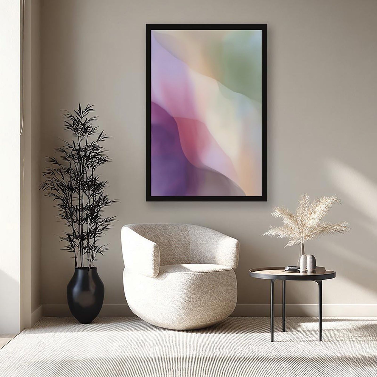 ELKPDOE Weiches neutrales Farbfeld, abstraktes und minimalistisches Poster, Leinwandposter, Schlafzimmer-Dekor, Sportlandschaft, Büro, Raumdekoration, Geschenk, schwarzer Rahmen, 40,6 x 61 cm (L x B)