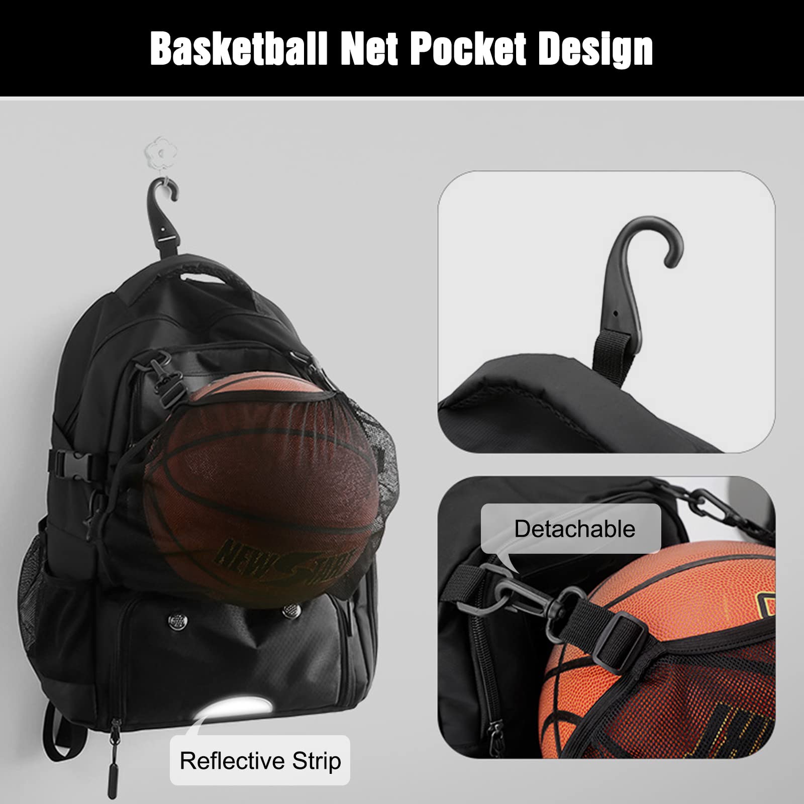 FANDARE Sac à dos de basket-ball Grand sac de sport avec poche à balles séparée & Compartiment chaussures Sacs à dos pour 15,6 pouces ordinateur portable pour le football, Volley-ball,Voyager,Étudiant